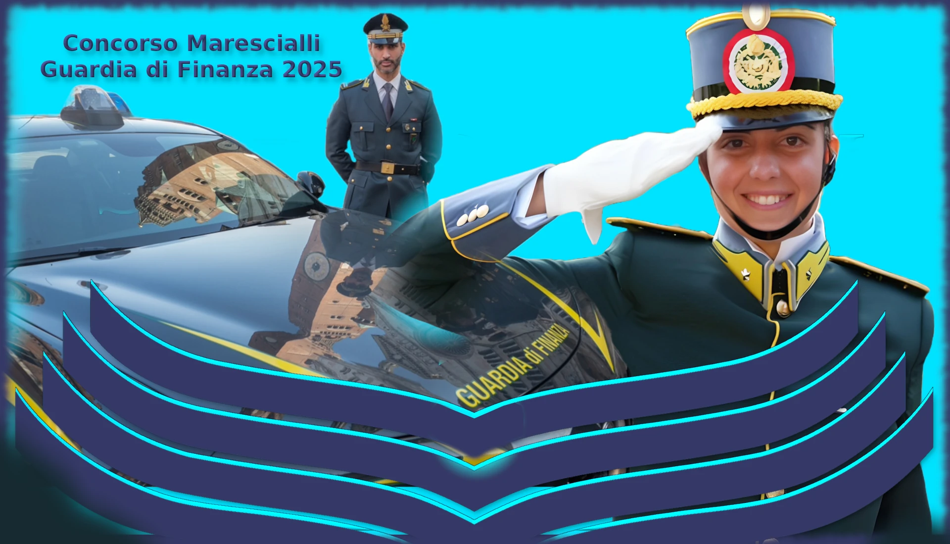 Bando Marescialli Finanza, foto collage di finanzieri ed auto della forza armata.