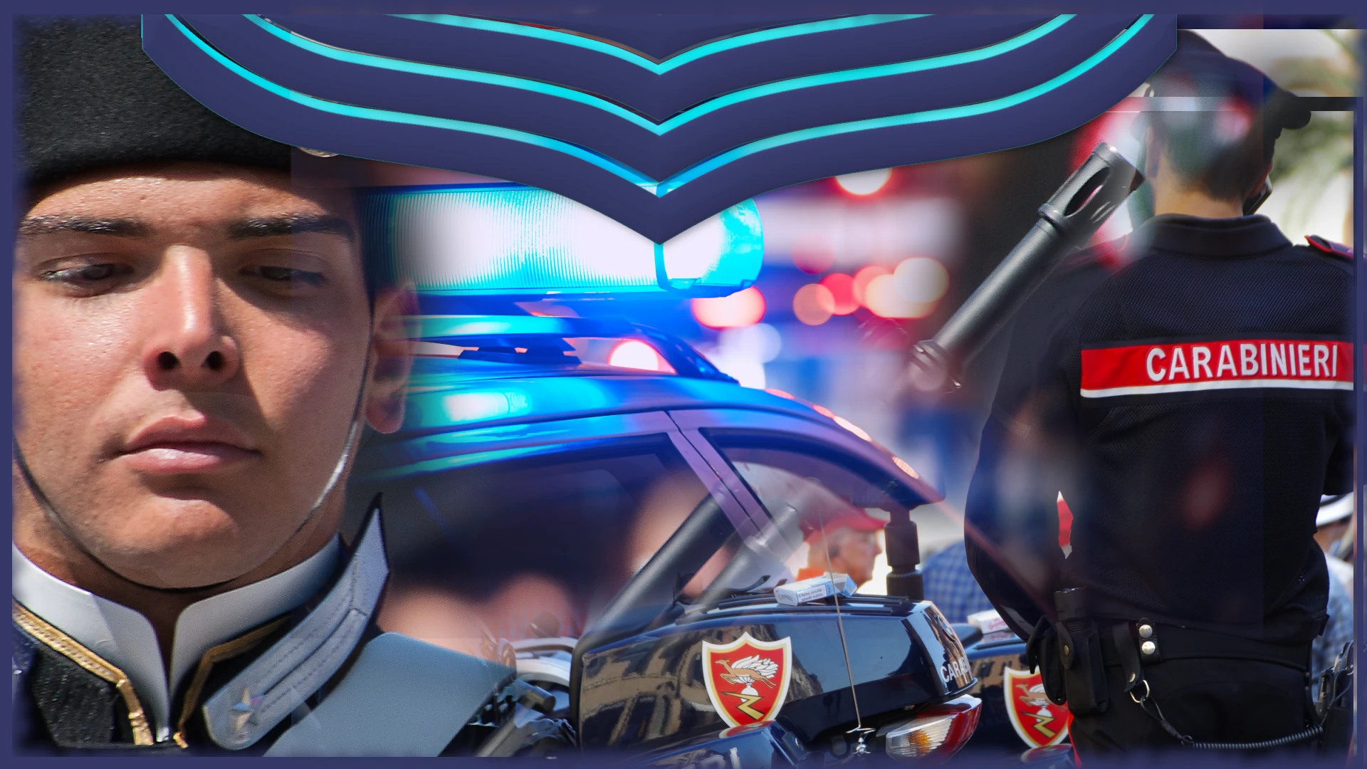 Sbarramento, Accertamenti, Tema, Accademia, Carabinieri la foto è un collage di ufficiali carabinere in divisa ed auto con lampeggiante dell corpo dell'arma dei carabinieri